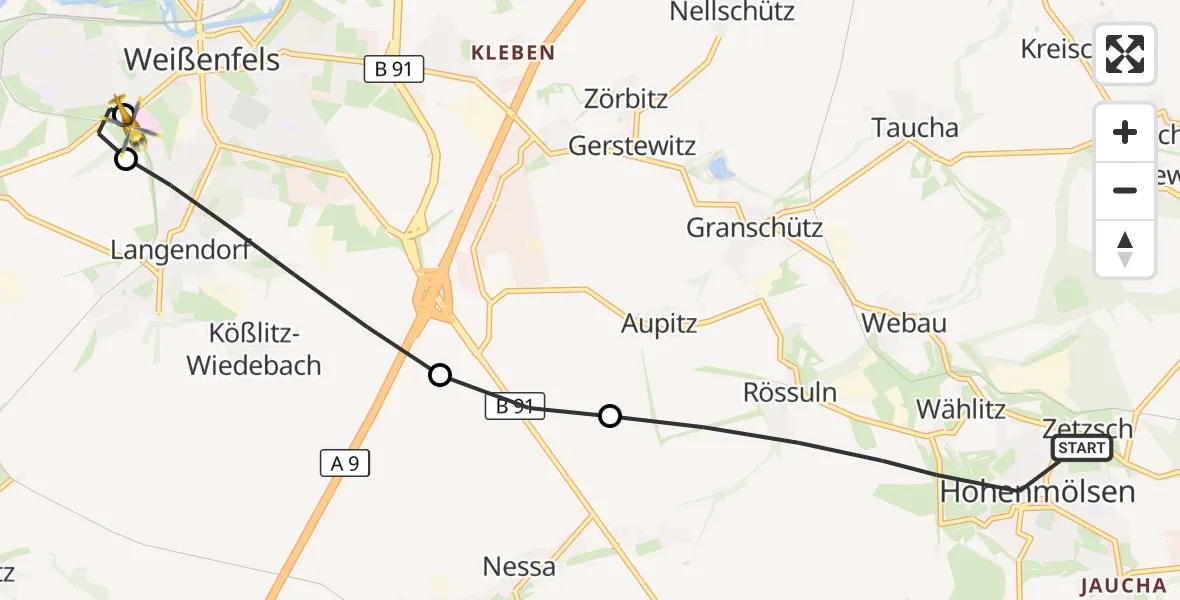 Flugroute Rettungshubschrauber Hohenmölsen - Asklepios Clinic Weißenfels, 30 April 2026, 08:19