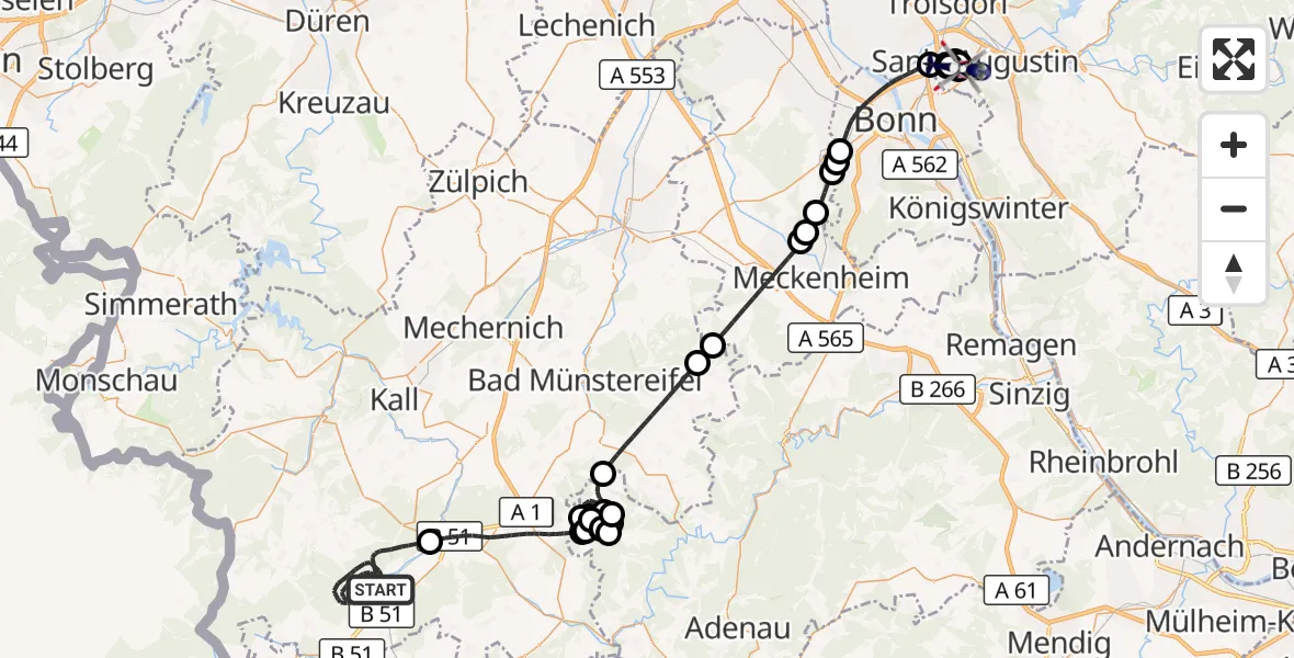 Flugroute Polizeihubschrauber Dahlem - Bonn-Hangelar Flugplatz, 30 April 2026, 08:21
