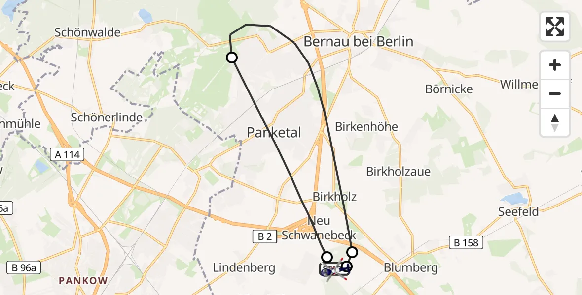 Flugroute Polizeihubschrauber Ahrensfelde Hubschrauberlandeplatz - Ahrensfelde Hubschrauberlandeplatz, 30 April 2026, 08:24