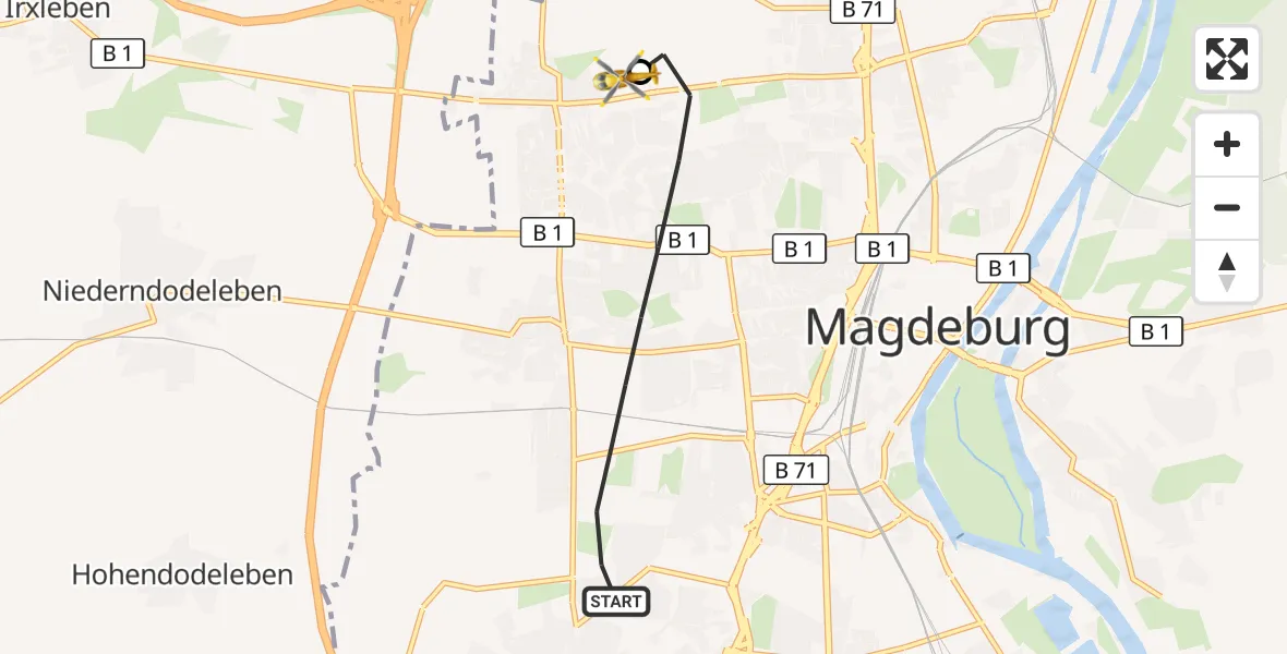 Flugroute Rettungshubschrauber Magdeburg - Magdeburg Hospital, 30 April 2026, 08:25
