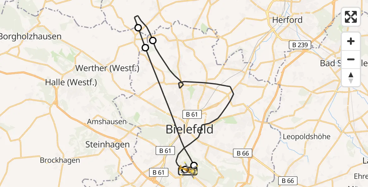 Flugroute Rettungshubschrauber Luftrettungszentrum Bielefeld - Luftrettungszentrum Bielefeld, 30 April 2026, 08:27