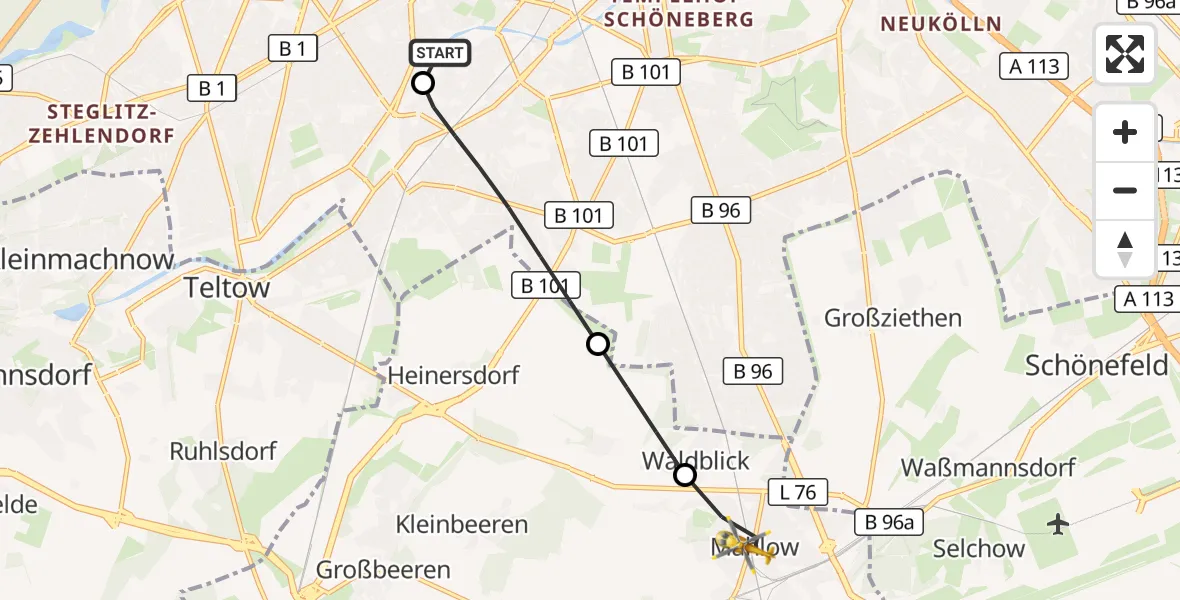 Flugroute Rettungshubschrauber Charité Clinic Benjamin Franklin Campus - Blankenfelde-Mahlow, 30 April 2026, 08:33