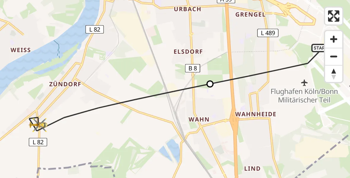 Flugroute Ambulanzhubschrauber Köln Bonn Flughafen - Köln, 30 April 2026, 08:35