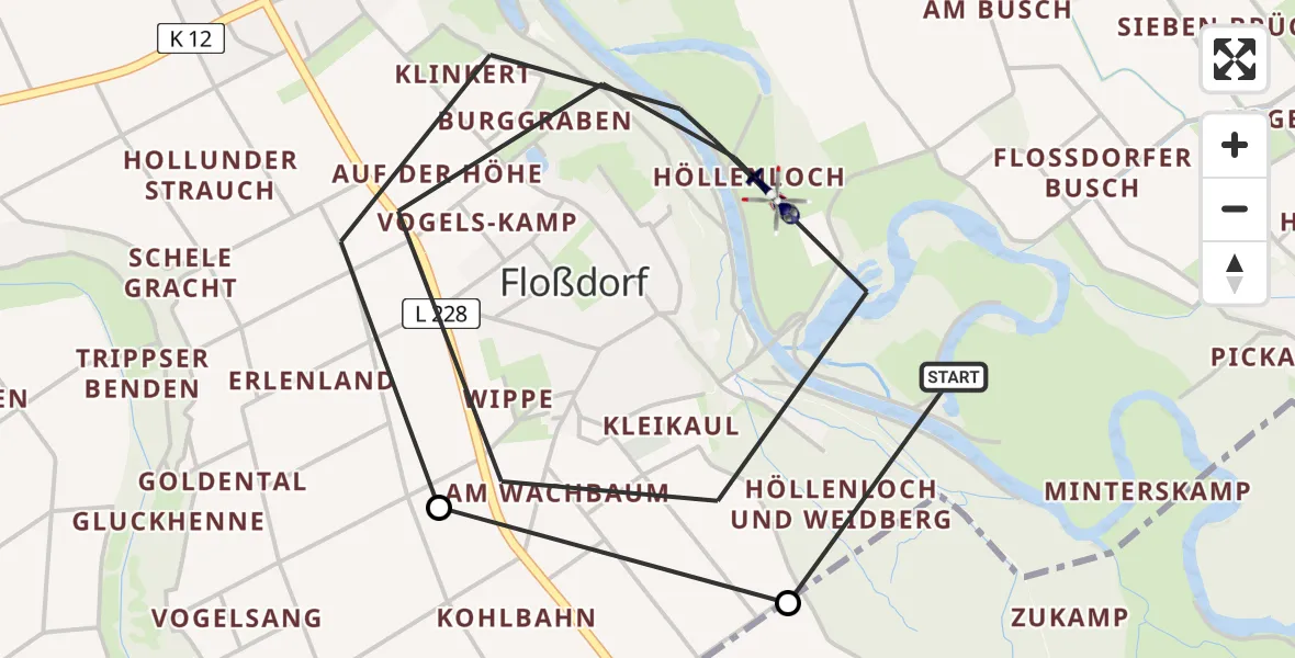 Flugroute Polizeihubschrauber Linnich - Linnich, 30 April 2026, 08:37