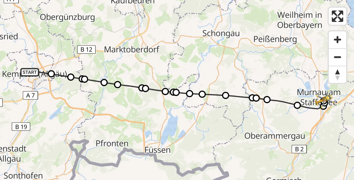 Flugroute Rettungshubschrauber Kempten (Allgäu) - Murnau Accident Hospital, 30 April 2026, 08:37