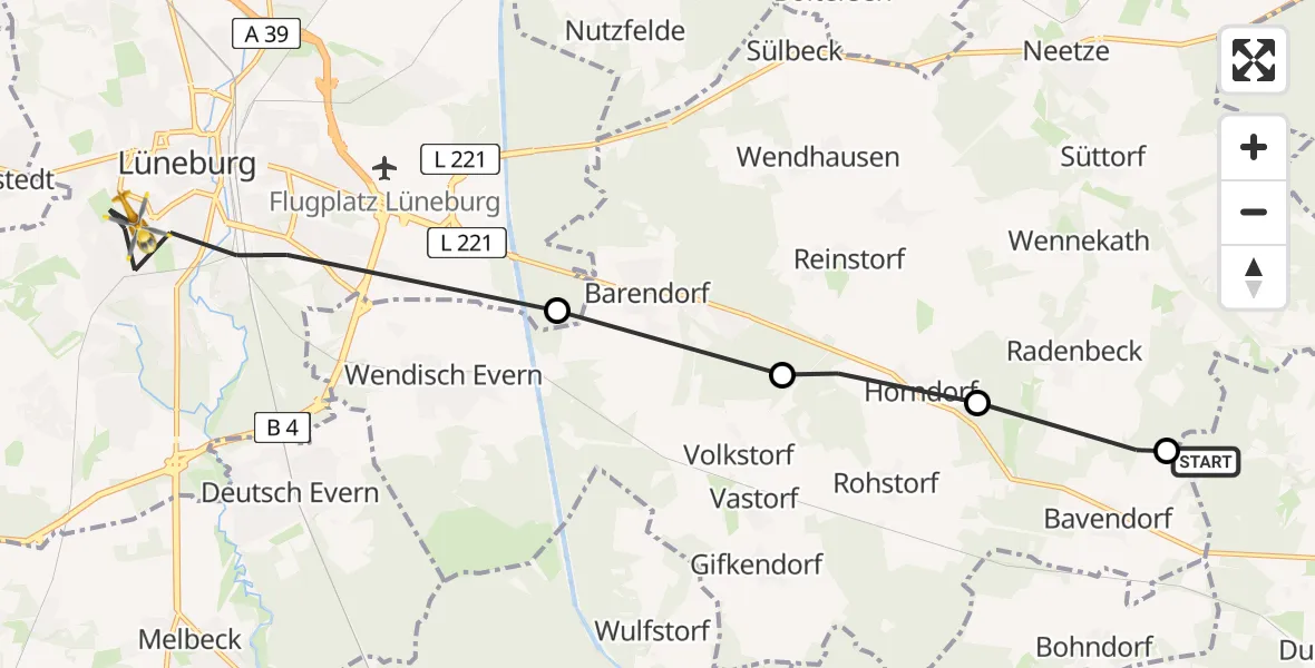 Flugroute Rettungshubschrauber Dahlenburg - Lüneburg, 30 April 2026, 08:39
