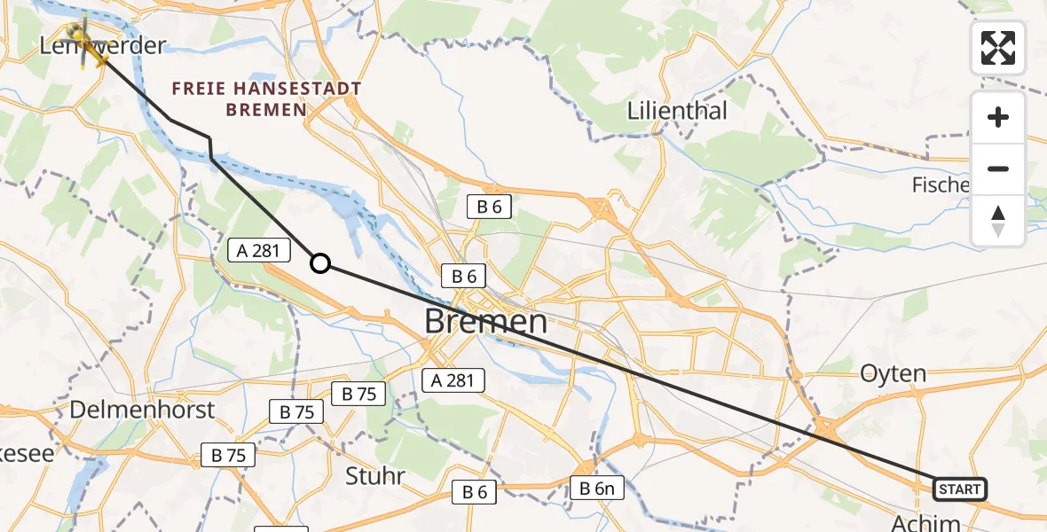 Flugroute Rettungshubschrauber Achim - Lemwerder, 30 April 2026, 08:43