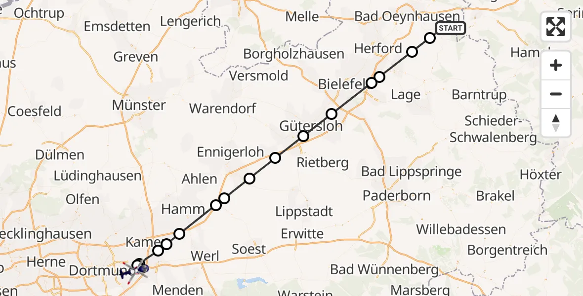 Flugroute Polizeihubschrauber Kalletal - Dortmund Flughafen, 30 April 2026, 08:45