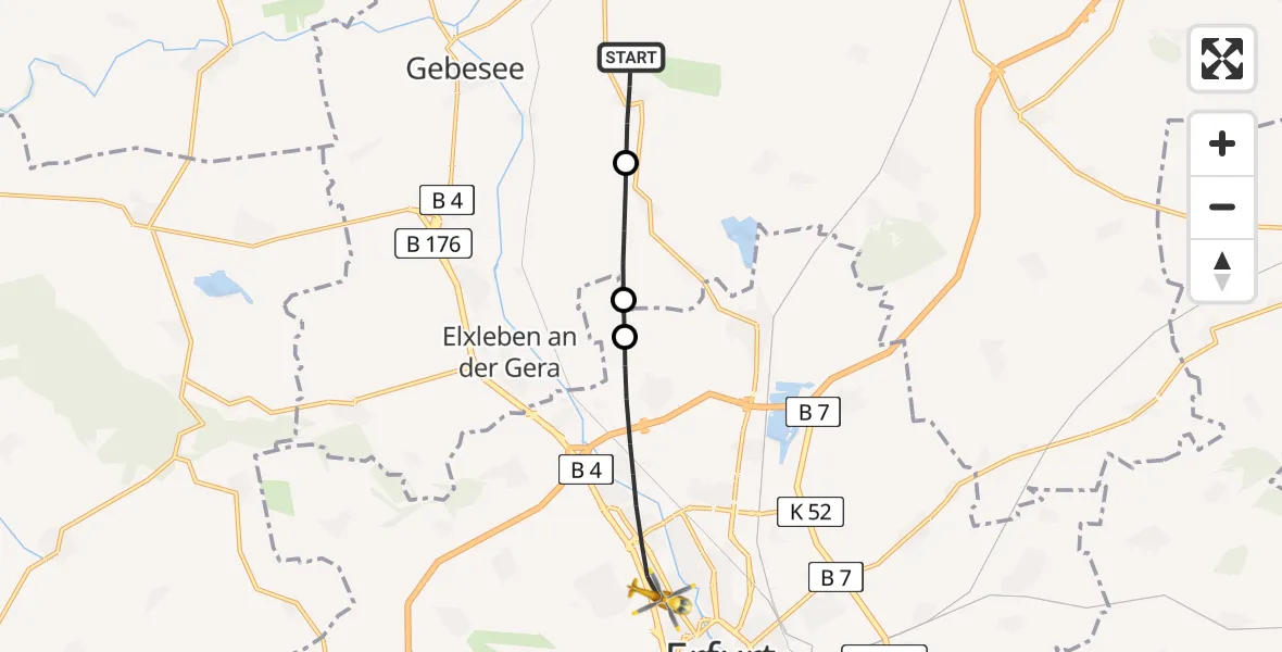 Flugroute Rettungshubschrauber Haßleben - Helios Clinic Erfurt Hubschrauberlandeplatz, 30 April 2026, 08:48