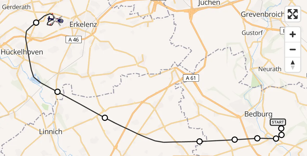 Flugroute Polizeihubschrauber Bedburg - Erkelenz, 30 April 2026, 08:49