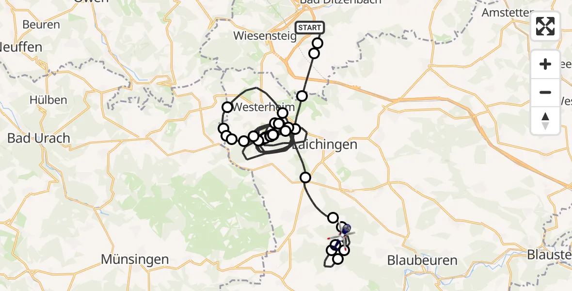 Flugroute Polizeihubschrauber Bad Ditzenbach - Blaubeuren, 30 April 2026, 08:49