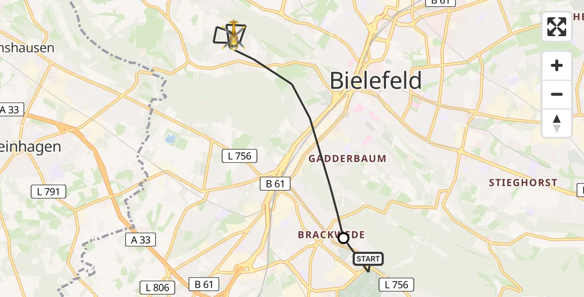 Flugroute Rettungshubschrauber Luftrettungszentrum Bielefeld - Bielefeld, 30 April 2026, 08:51