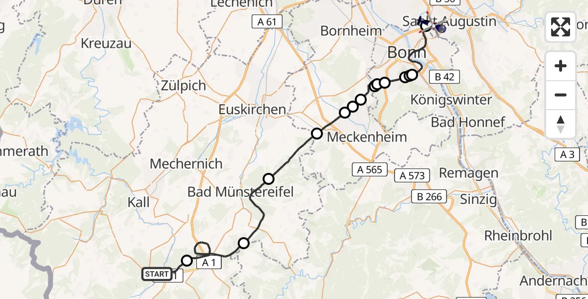 Flugroute Polizeihubschrauber Blankenheim - Sankt Augustin, 30 April 2026, 08:55