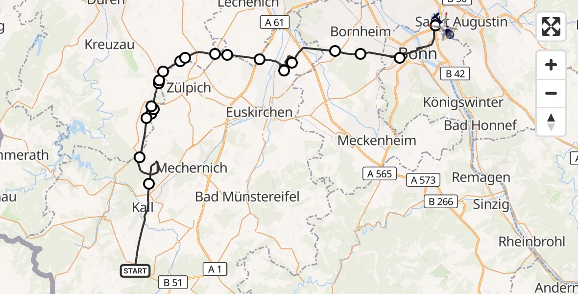 Flugroute Polizeihubschrauber Kall - Sankt Augustin, 30 April 2026, 08:59