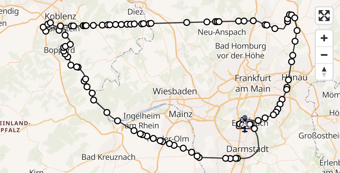 Flugroute Polizeihubschrauber Flughafen Frankfurt-Egelsbach - Flughafen Frankfurt-Egelsbach, 30 April 2026, 08:59