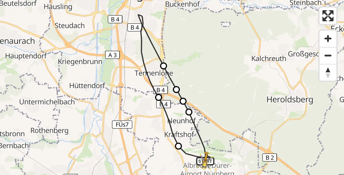 Flugroute Rettungshubschrauber Flughafen Nuremberg - Flughafen Nuremberg, 30 April 2026, 09:01