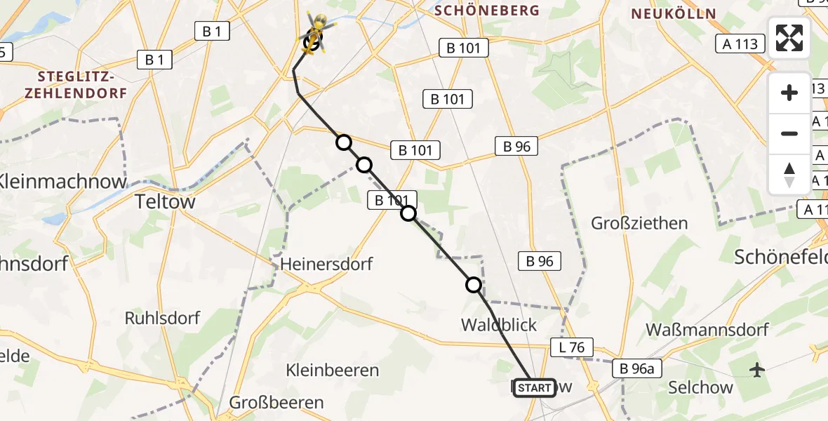 Flugroute Rettungshubschrauber Blankenfelde-Mahlow - Charité Clinic Benjamin Franklin Campus, 30 April 2026, 09:03