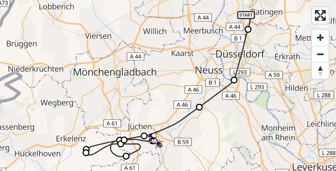Flugroute Polizeihubschrauber Düsseldorf Flughafen - Gustorfer Höhe Flugplatz, 30 April 2026, 09:06