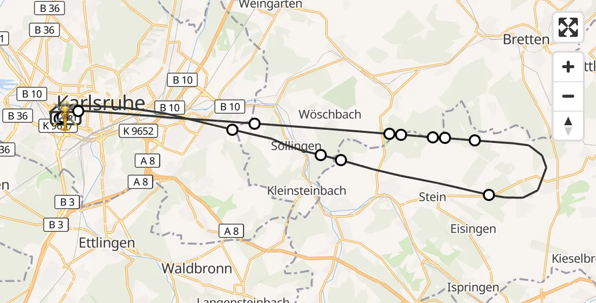 Flugroute Rettungshubschrauber Sankt Vincentius Hospital - Sankt Vincentius Hospital, 30 April 2026, 09:07