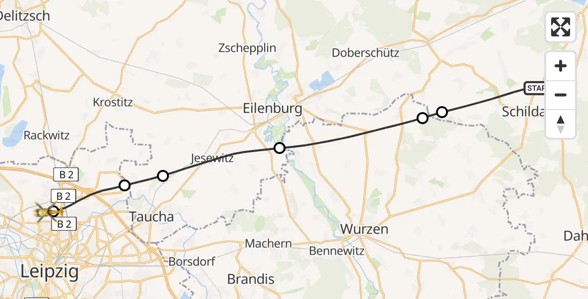 Flugroute Rettungshubschrauber Belgern-Schildau - Sankt Georg Hospital Leipzig Reserve, 30 April 2026, 09:07