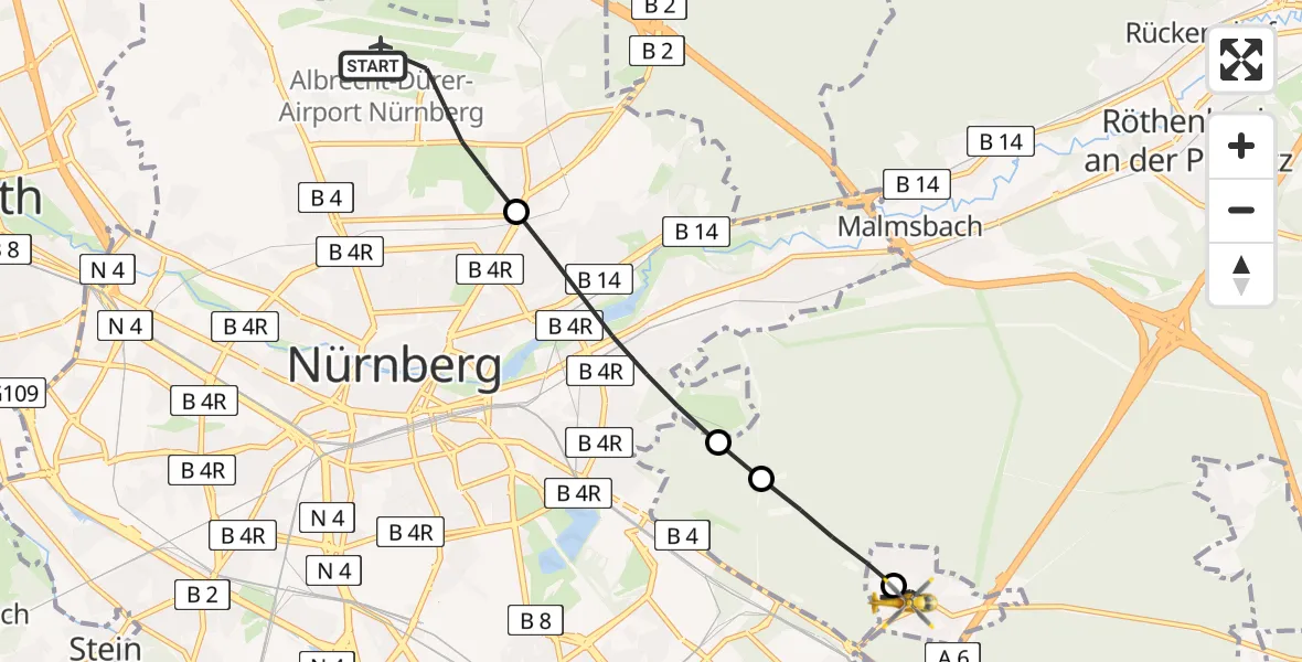Flugroute Rettungshubschrauber Flughafen Nuremberg - Nürnberg, 30 April 2026, 09:14