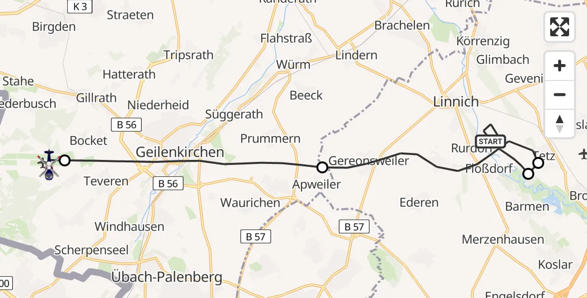 Flugroute Polizeihubschrauber Linnich - Militärflugplatz Geilenkirchen, 30 April 2026, 09:15