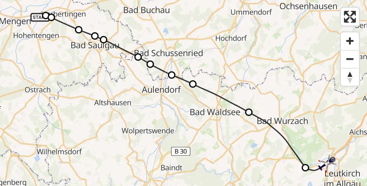 Flugroute Polizeihubschrauber Mengen-Hohentengen Flugplatz - Leutkirch im Allgäu, 30 April 2026, 09:18