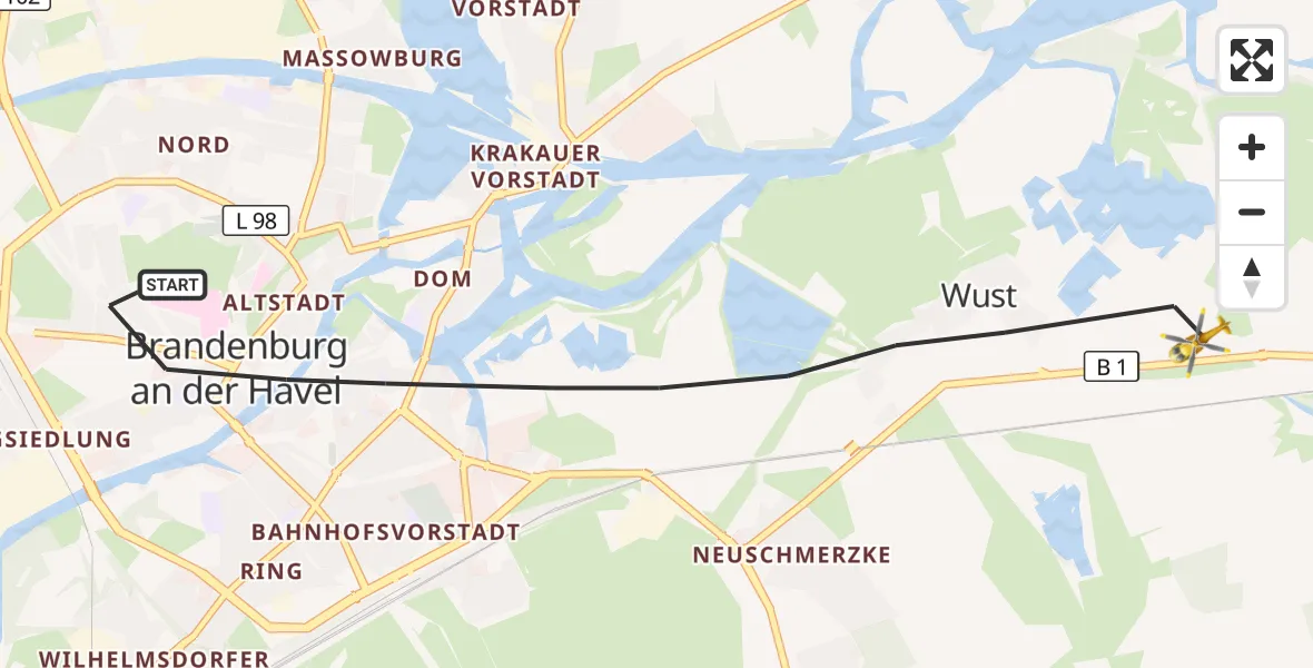 Flugroute Rettungshubschrauber Brandenburg an der Havel - Brandenburg an der Havel, 30 April 2026, 09:19