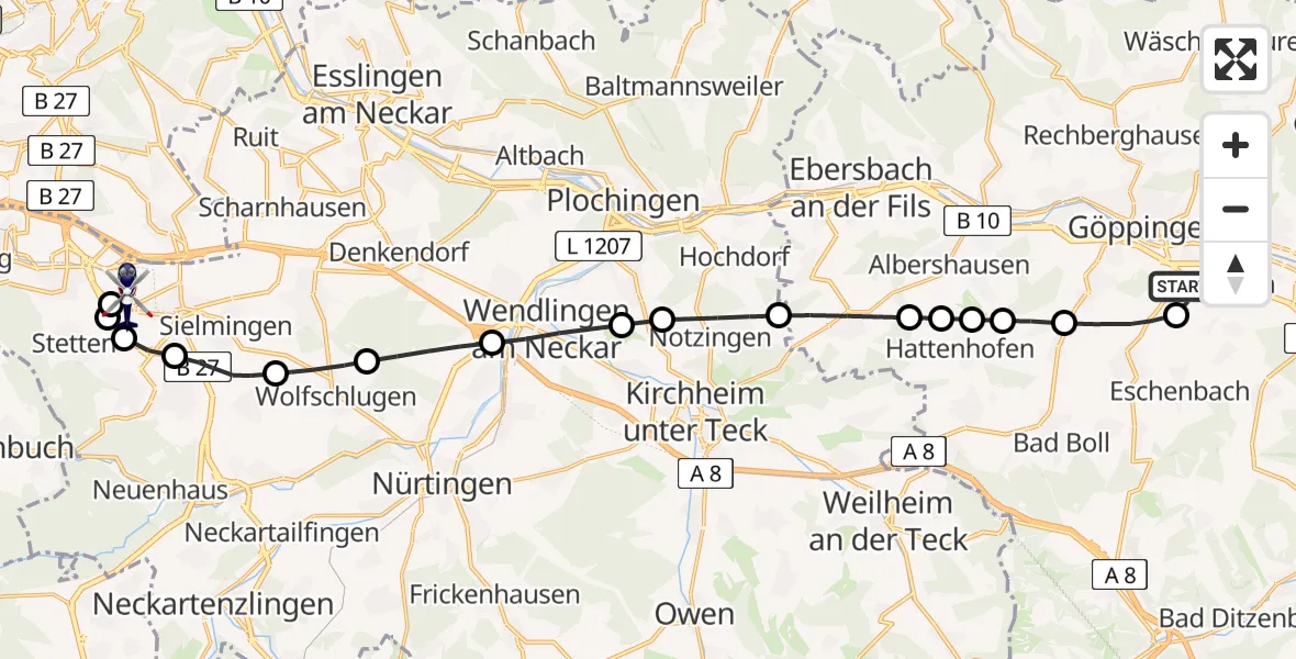 Flugroute Polizeihubschrauber Göppingen - Flughafen Stuttgart, 30 April 2026, 09:20