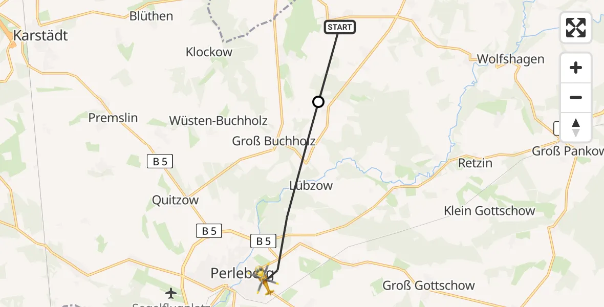 Flugroute Rettungshubschrauber Groß Pankow (Prignitz) - Perleberg, 30 April 2026, 09:22