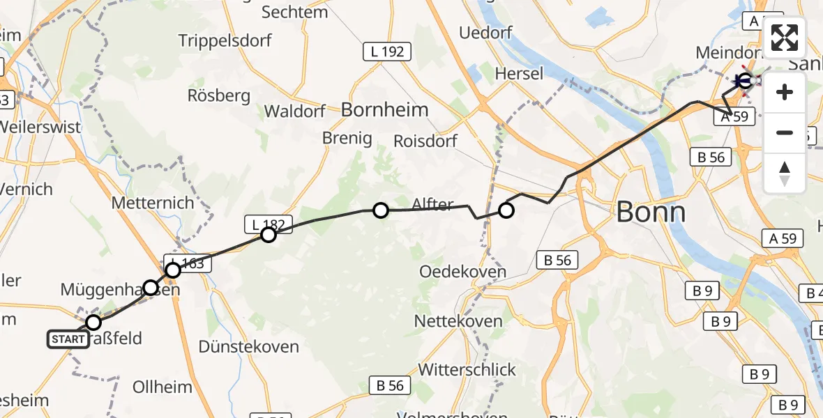 Flugroute Polizeihubschrauber Weilerswist - Sankt Augustin, 30 April 2026, 09:26
