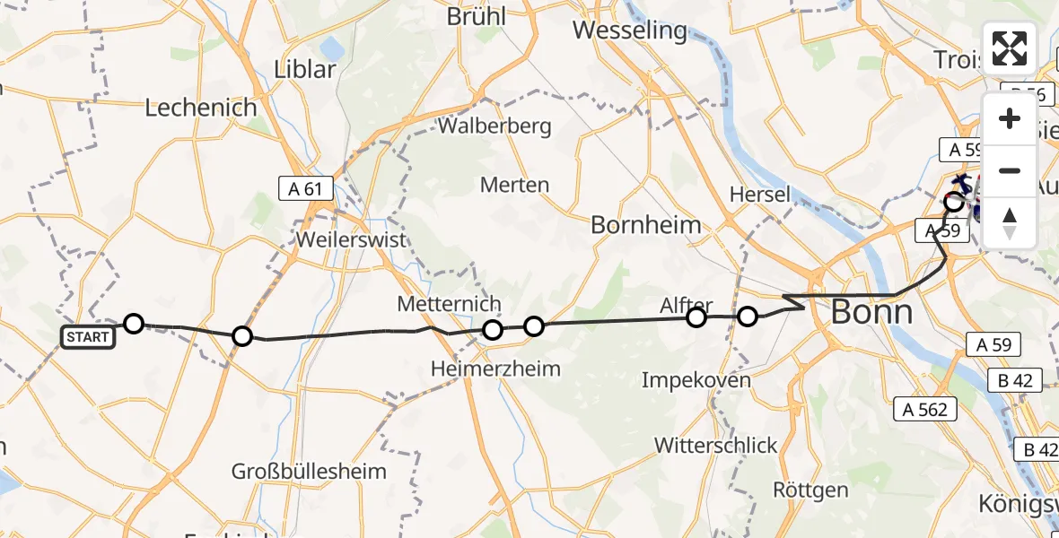 Flugroute Polizeihubschrauber Zülpich - Sankt Augustin, 30 April 2026, 09:26
