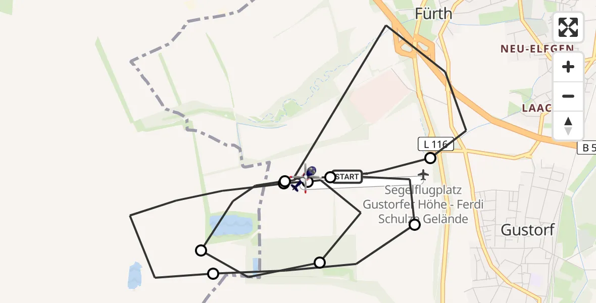 Flugroute Polizeihubschrauber Gustorfer Höhe Flugplatz - Grevenbroich, 30 April 2026, 09:33