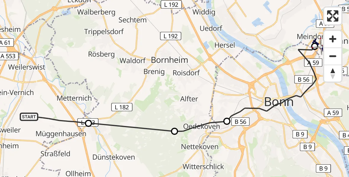 Flugroute Polizeihubschrauber Weilerswist - Sankt Augustin, 30 April 2026, 09:35