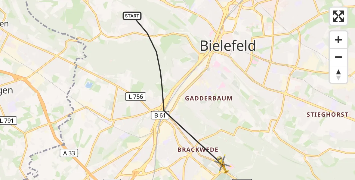 Flugroute Rettungshubschrauber Bielefeld - Luftrettungszentrum Bielefeld, 30 April 2026, 09:35