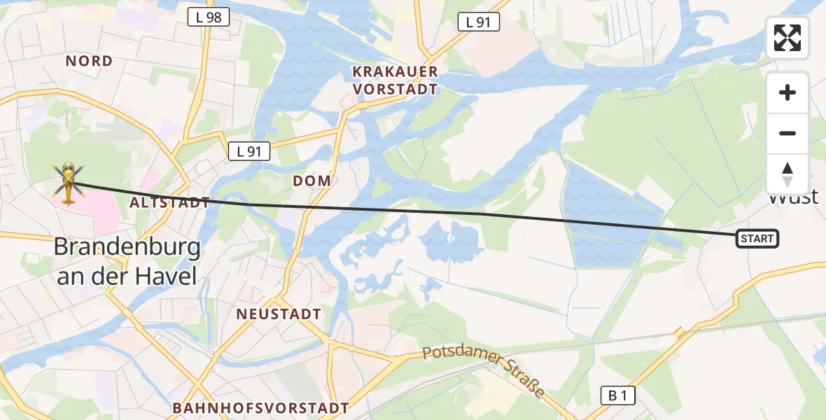 Flugroute Rettungshubschrauber Brandenburg an der Havel - Brandenburg an der Havel, 30 April 2026, 09:46