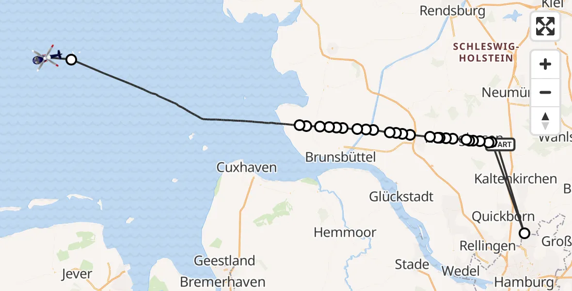 Flugroute Polizeihubschrauber Fuhlendorf - North Sea, 30 April 2026, 09:48