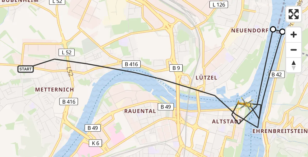 Flugroute Rettungshubschrauber Koblenz - Koblenz, 30 April 2026, 09:52