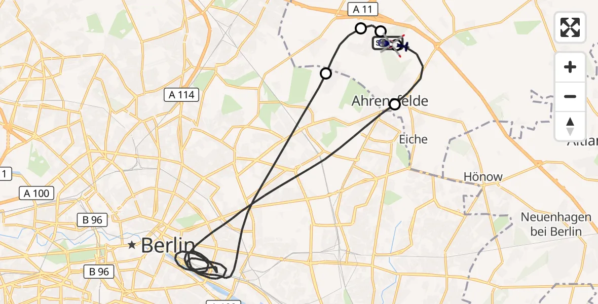 Flugroute Polizeihubschrauber Ahrensfelde Hubschrauberlandeplatz - Ahrensfelde Hubschrauberlandeplatz, 30 April 2026, 09:53