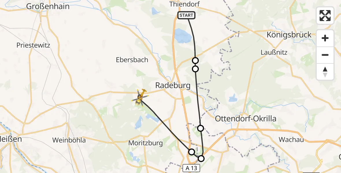 Flugroute Rettungshubschrauber Thiendorf - Radeburg, 30 April 2026, 09:56
