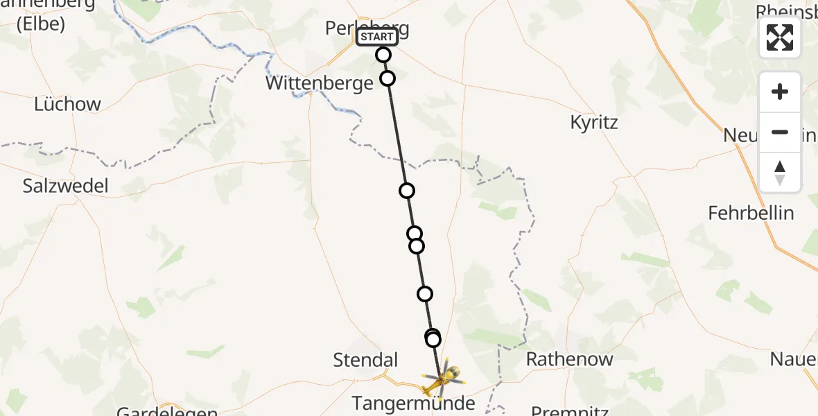 Flugroute Rettungshubschrauber Perleberg - Schönhausen (Elbe), 30 April 2026, 09:58