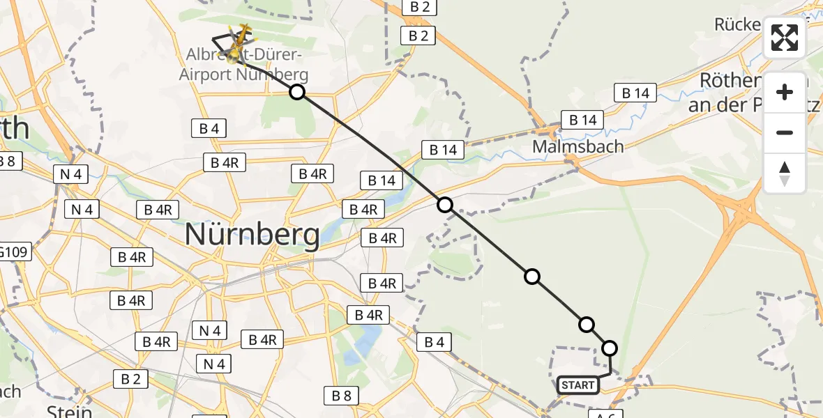 Flugroute Rettungshubschrauber Nürnberg - Flughafen Nuremberg, 30 April 2026, 10:08