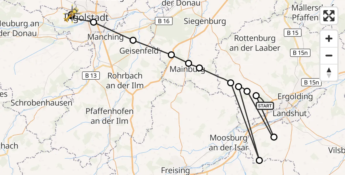 Flugroute Rettungshubschrauber Altdorf - Ingolstadt Hospital, 30 April 2026, 10:12
