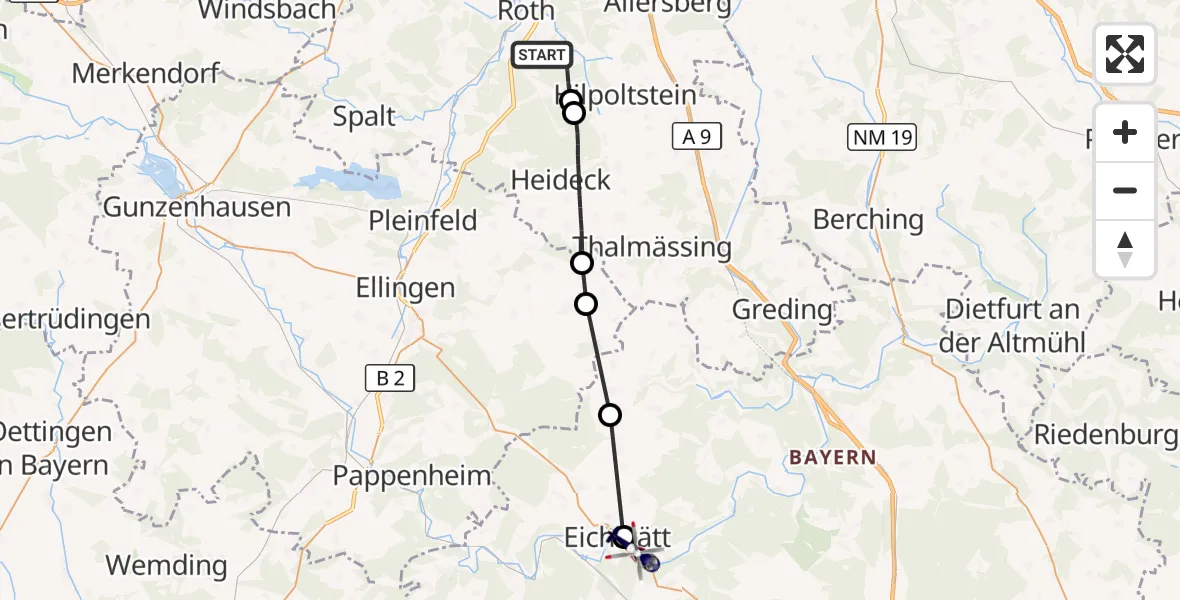 Flugroute Polizeihubschrauber Roth - Eichstätt, 30 April 2026, 10:12