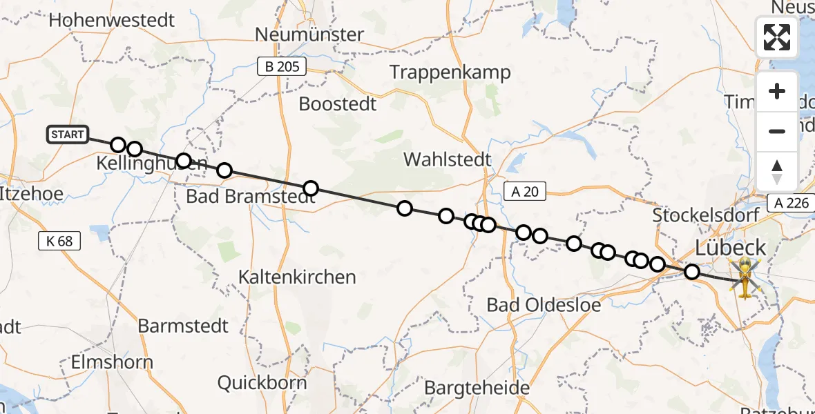 Flugroute Rettungshubschrauber Hohenlockstedt - Lübeck, 30 April 2026, 10:14
