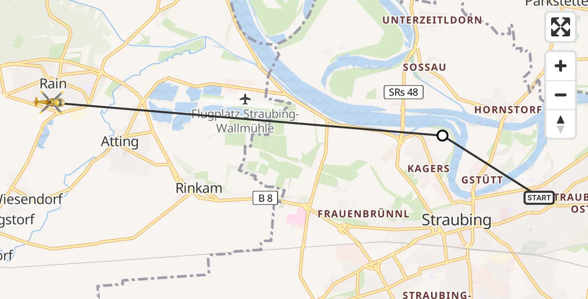 Flugroute Rettungshubschrauber Sankt Elisabeth Hospital Straubing - Rain, 30 April 2026, 10:18