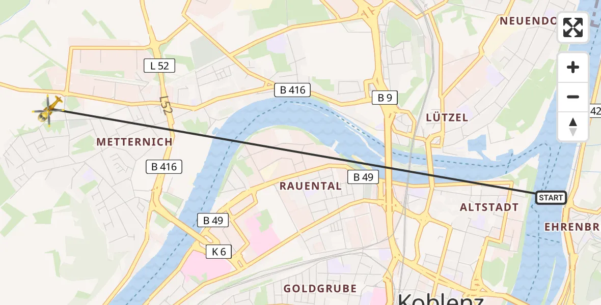 Flugroute Rettungshubschrauber Koblenz - Koblenz, 30 April 2026, 10:21