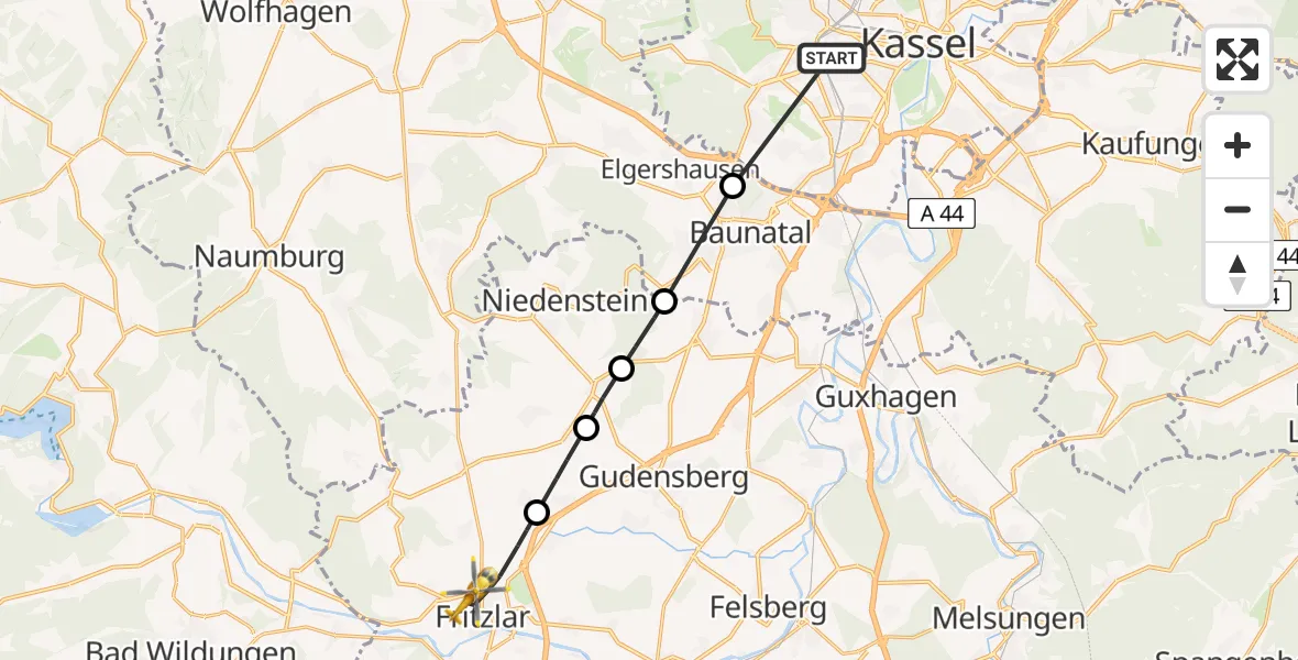 Flugroute Rettungshubschrauber Kassel - Fritzlar, 30 April 2026, 10:21