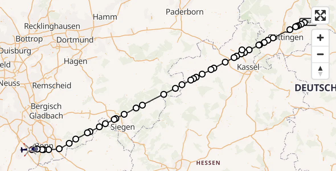 Flugroute Polizeihubschrauber Hattorf am Harz - Swisttal, 30 April 2026, 10:26