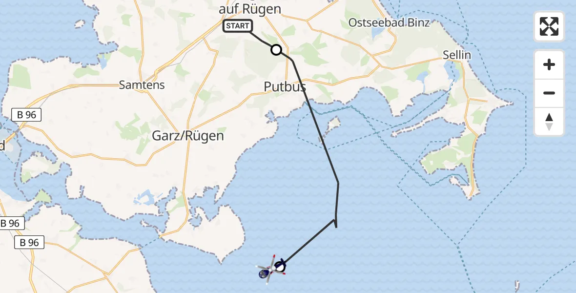 Flugroute Polizeihubschrauber Bergen auf Rügen - Garz/Rügen, 30 April 2026, 10:33